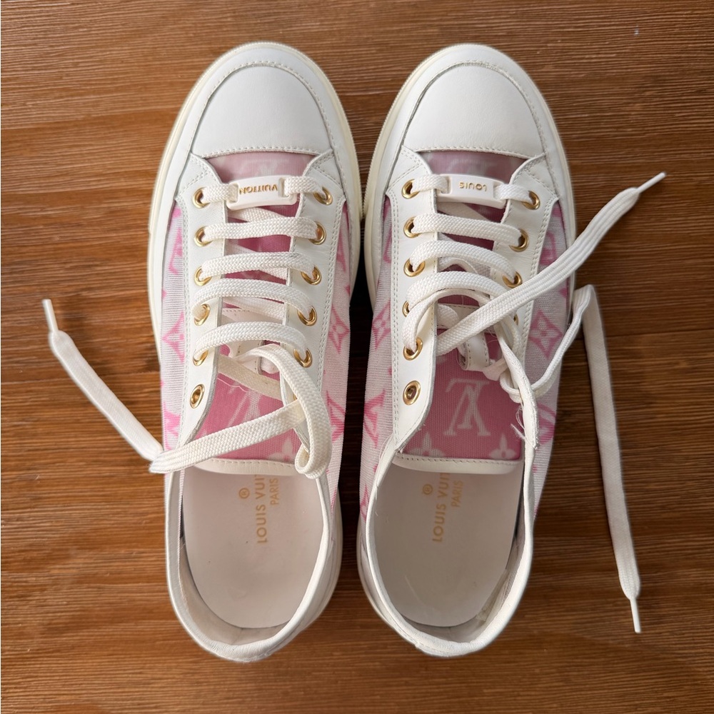SOLD Louis Vuitton White and Pink Monogram Low-Top Sneakers